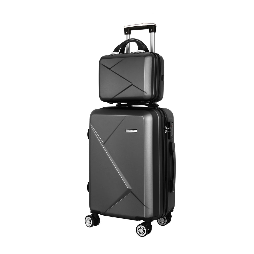 Suitcases: Wanderlite 2Set 20 Inch Luggage Case with 12 Inch Handheld Luggage Box Hard Shell Travel Suitcase TSA Lock Black