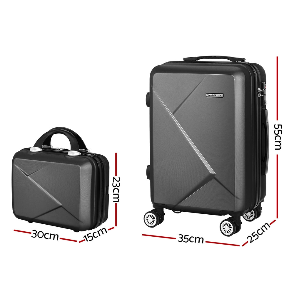 Suitcases: Wanderlite 2Set 20 Inch Luggage Case with 12 Inch Handheld Luggage Box Hard Shell Travel Suitcase TSA Lock Black