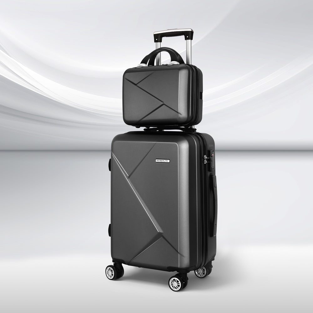Suitcases: Wanderlite 2Set 20 Inch Luggage Case with 12 Inch Handheld Luggage Box Hard Shell Travel Suitcase TSA Lock Black