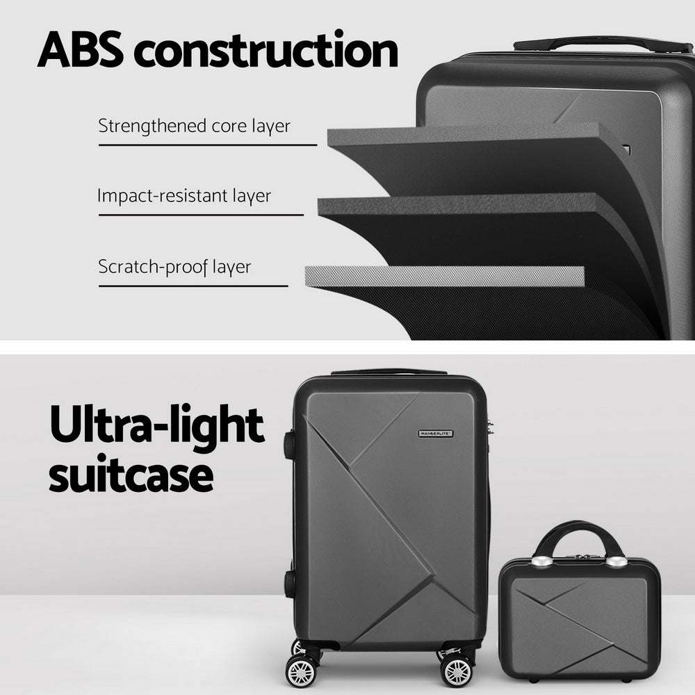 Suitcases: Wanderlite 2Set 20 Inch Luggage Case with 12 Inch Handheld Luggage Box Hard Shell Travel Suitcase TSA Lock Black