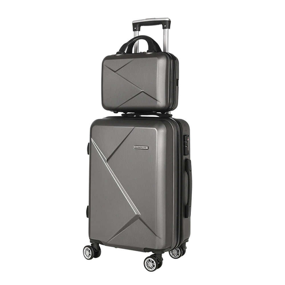 Suitcases: Wanderlite 2Set 20 Inch Luggage Case with 12 Inch Handheld Luggage Box Hard Shell Travel Suitcase TSA Lock Dark Grey