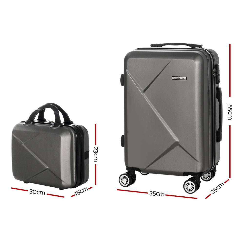 Suitcases: Wanderlite 2Set 20 Inch Luggage Case with 12 Inch Handheld Luggage Box Hard Shell Travel Suitcase TSA Lock Dark Grey