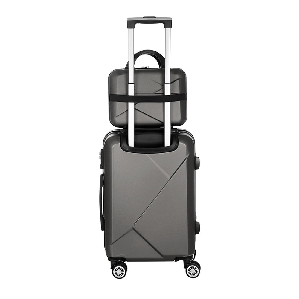Suitcases: Wanderlite 2Set 20 Inch Luggage Case with 12 Inch Handheld Luggage Box Hard Shell Travel Suitcase TSA Lock Dark Grey