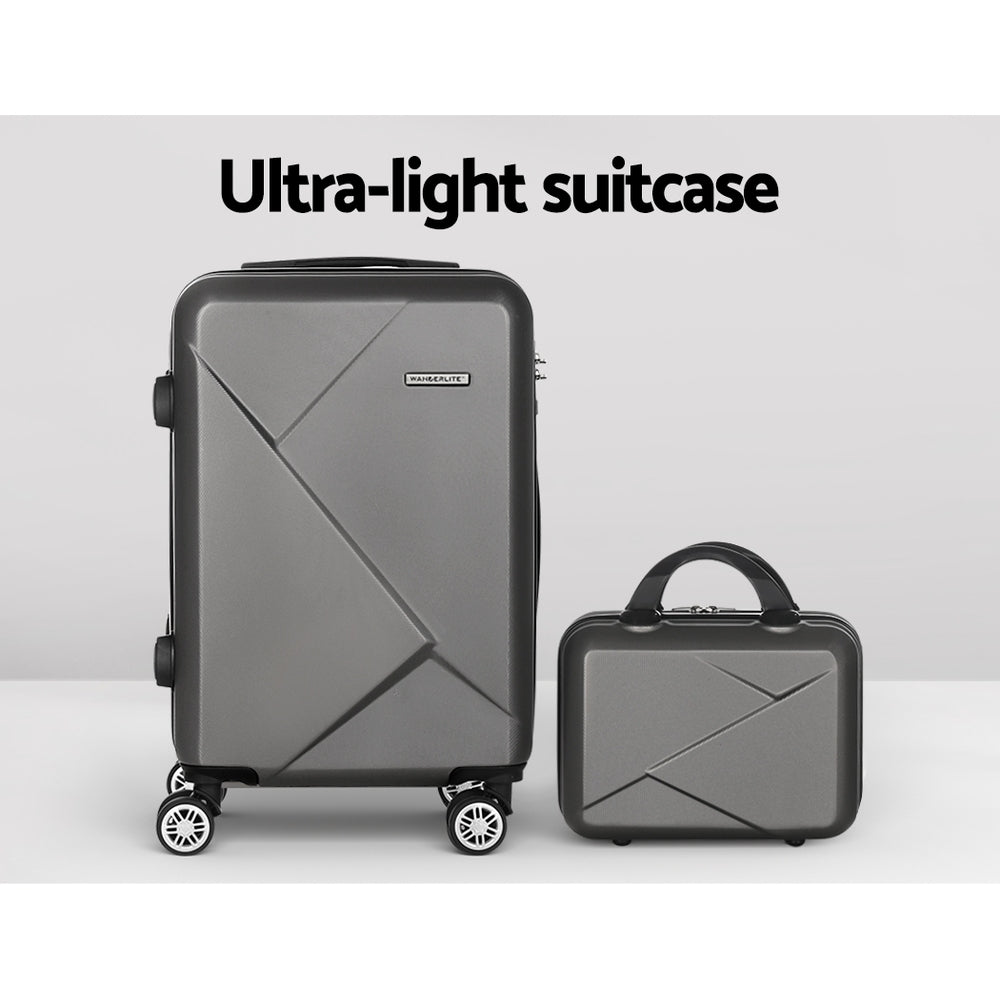 Suitcases: Wanderlite 2Set 20 Inch Luggage Case with 12 Inch Handheld Luggage Box Hard Shell Travel Suitcase TSA Lock Dark Grey