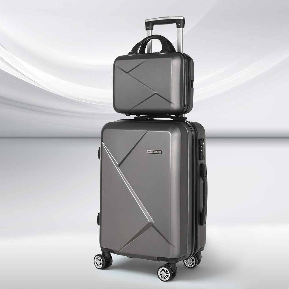 Suitcases: Wanderlite 2Set 20 Inch Luggage Case with 12 Inch Handheld Luggage Box Hard Shell Travel Suitcase TSA Lock Dark Grey