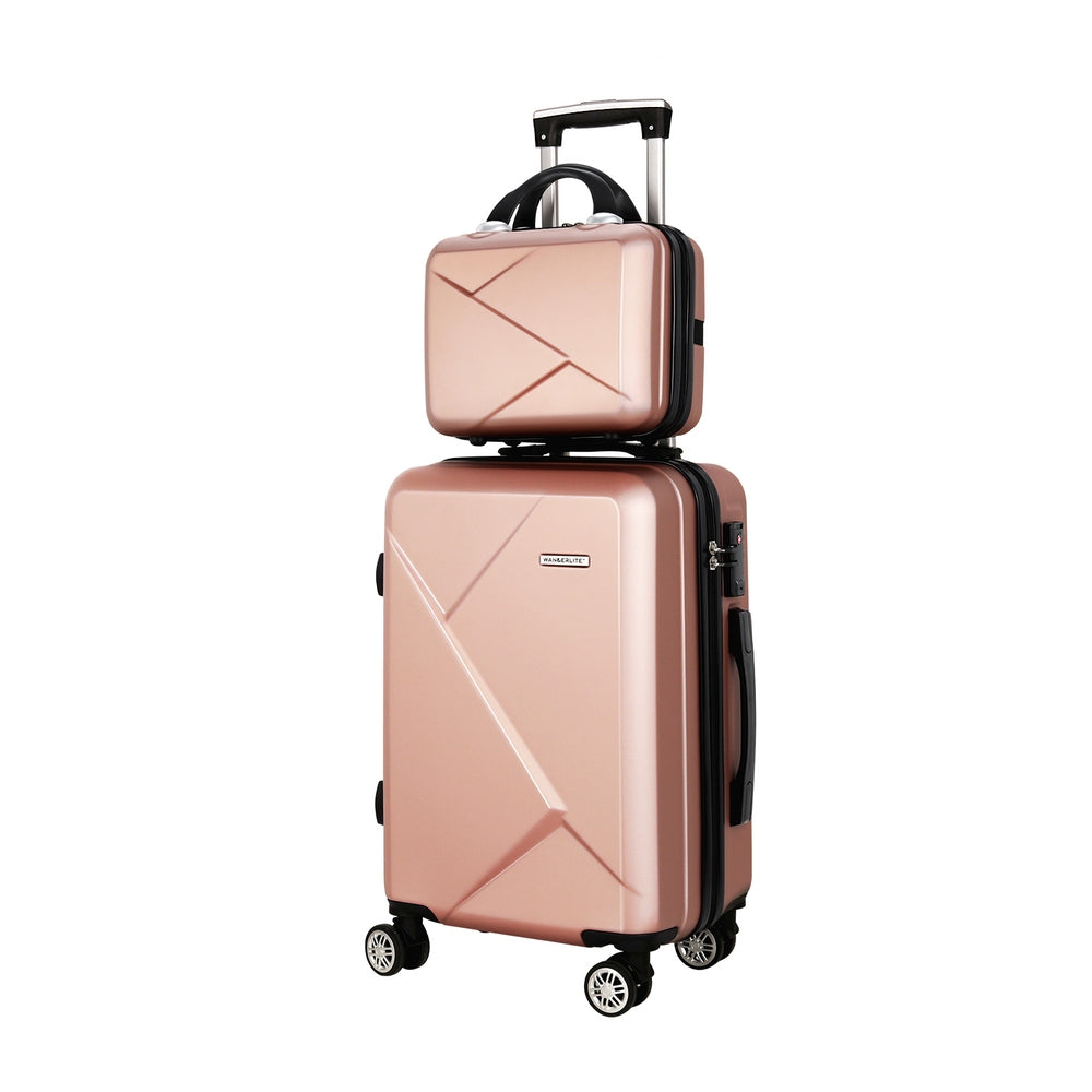 Suitcases: Wanderlite 2Set 20 Inch Luggage Case with 12 Inch Handheld Luggage Box Hard Shell Travel Suitcase TSA Lock  Rose Gold
