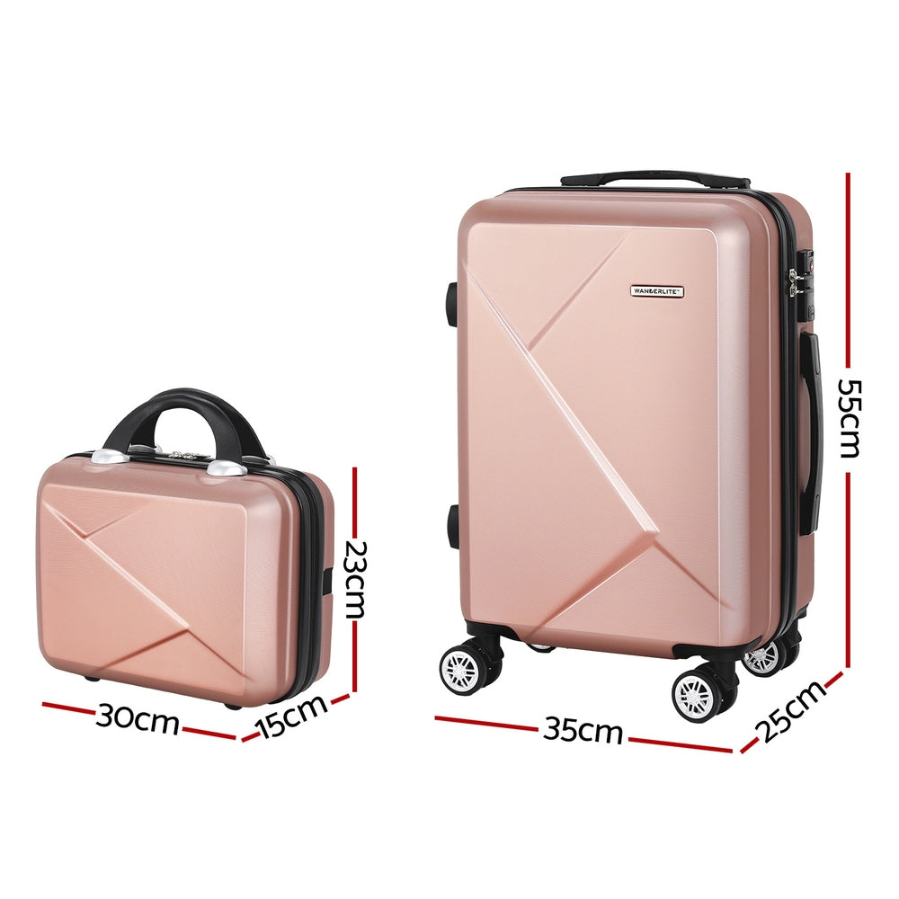 Suitcases: Wanderlite 2Set 20 Inch Luggage Case with 12 Inch Handheld Luggage Box Hard Shell Travel Suitcase TSA Lock  Rose Gold