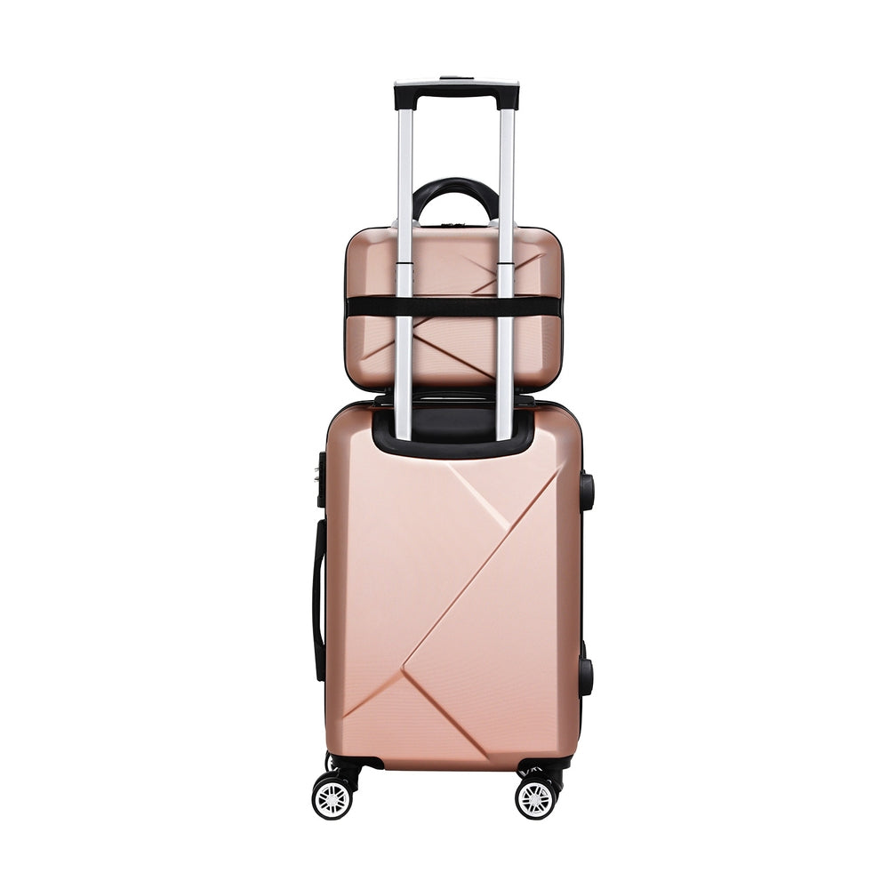 Suitcases: Wanderlite 2Set 20 Inch Luggage Case with 12 Inch Handheld Luggage Box Hard Shell Travel Suitcase TSA Lock  Rose Gold
