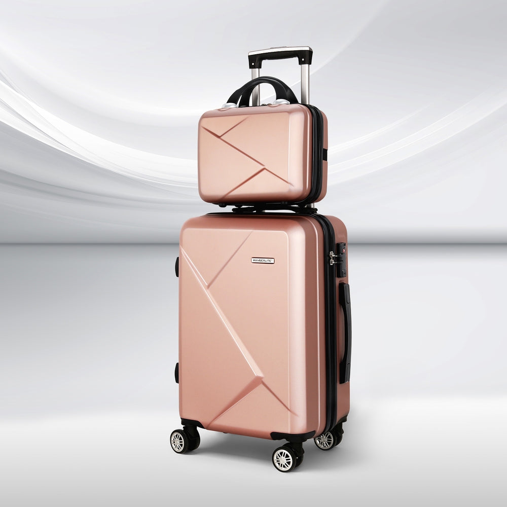 Suitcases: Wanderlite 2Set 20 Inch Luggage Case with 12 Inch Handheld Luggage Box Hard Shell Travel Suitcase TSA Lock  Rose Gold
