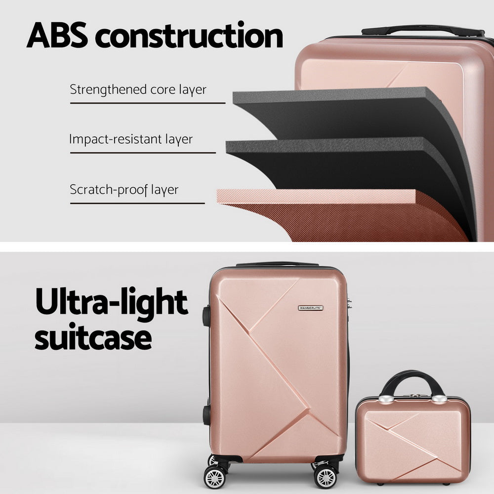 Suitcases: Wanderlite 2Set 20 Inch Luggage Case with 12 Inch Handheld Luggage Box Hard Shell Travel Suitcase TSA Lock  Rose Gold