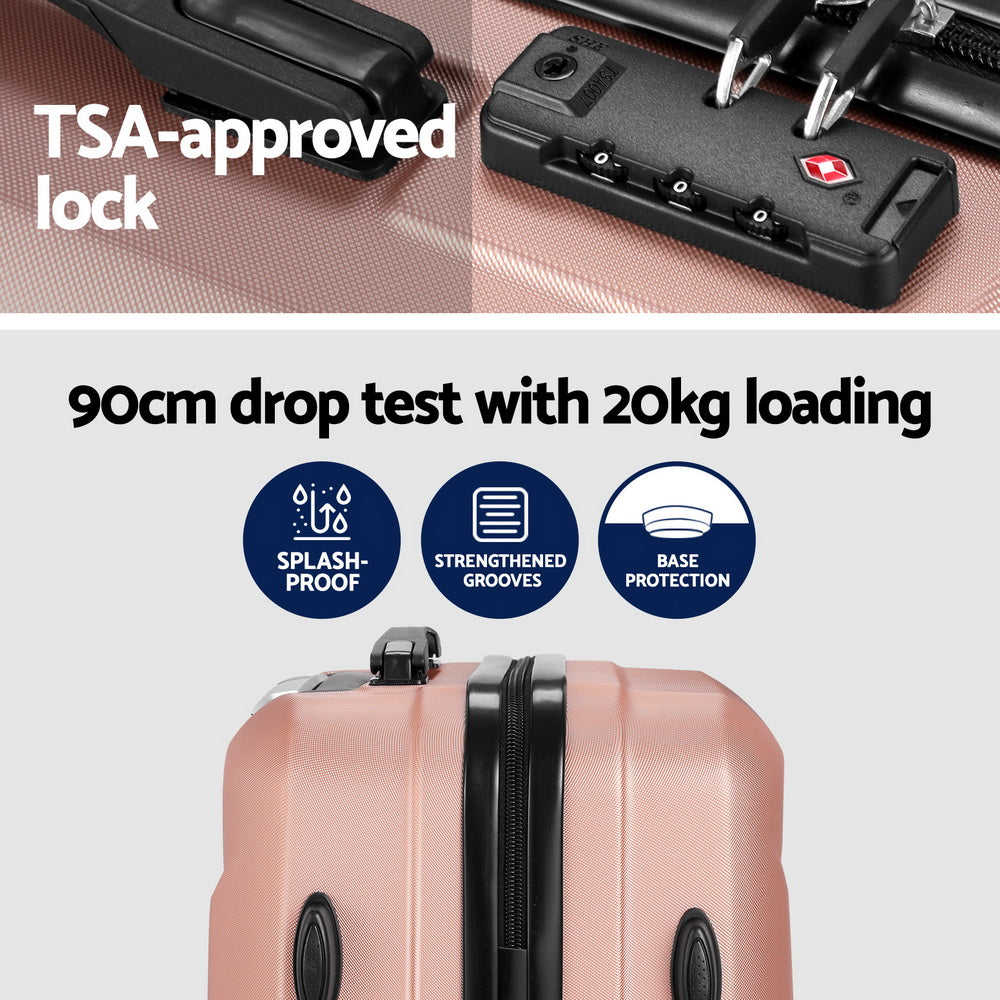 Suitcases: Wanderlite 2Set 20 Inch Luggage Case with 12 Inch Handheld Luggage Box Hard Shell Travel Suitcase TSA Lock  Rose Gold