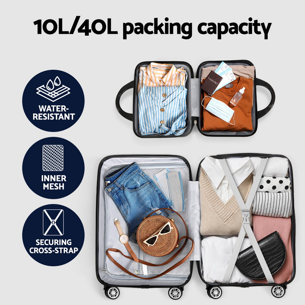 Suitcases: Wanderlite 2Set 20 Inch Luggage Case with 12 Inch Handheld Luggage Box Hard Shell Travel Suitcase TSA Lock  Rose Gold