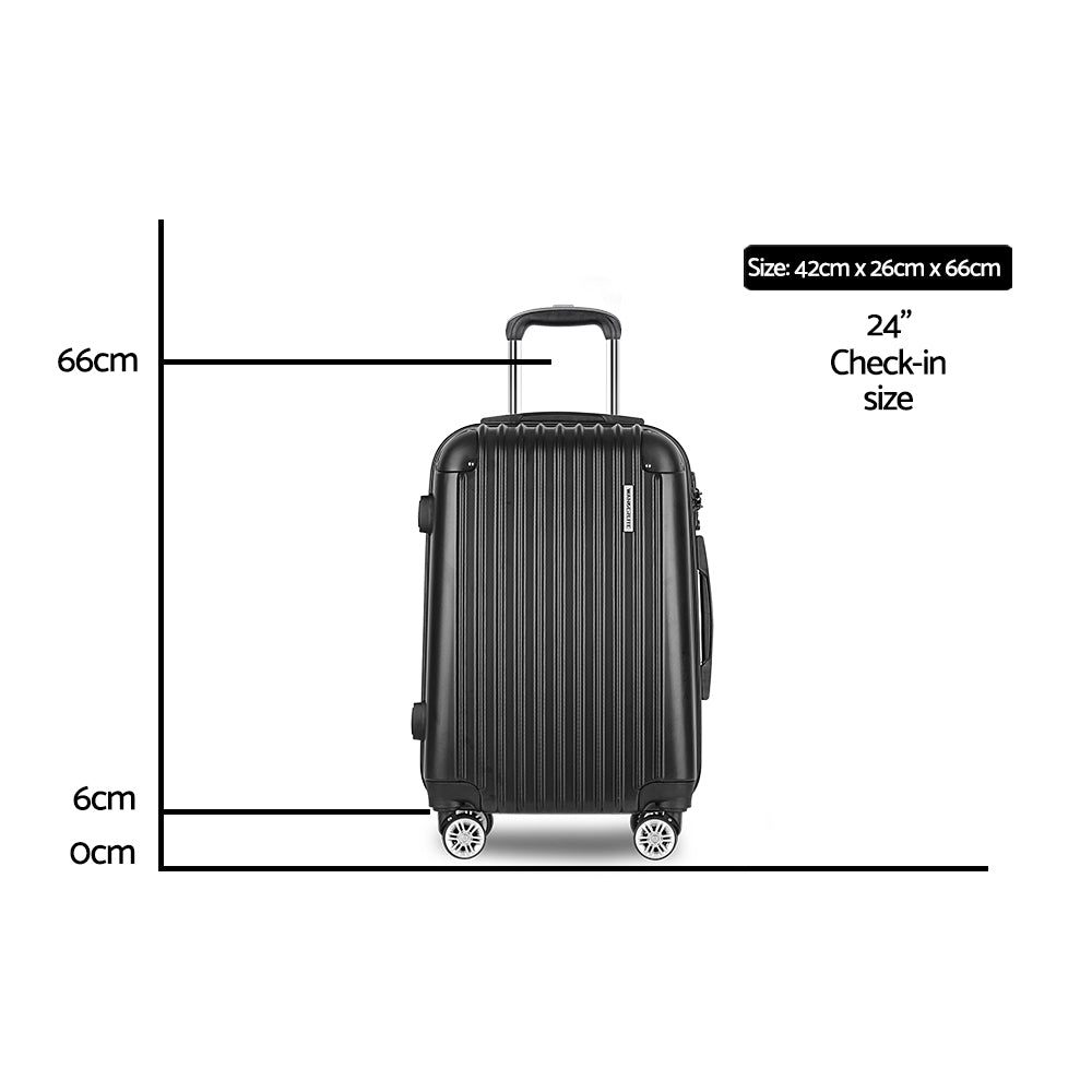 Suitcases: Wanderlite 24 Inch Luggage with TSA Lock Spinner Travel Suitcase Carry On Hard Shell Luggage Case Black