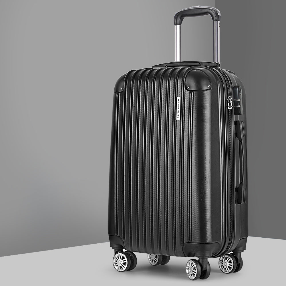 Suitcases: Wanderlite 24 Inch Luggage with TSA Lock Spinner Travel Suitcase Carry On Hard Shell Luggage Case Black