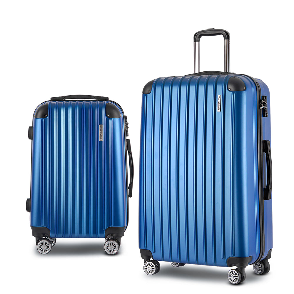 Suitcases: Wanderlite 20-28 Inch Luggage 2Set with TSA Lock Spinner Carry On Hard Shell Travel Suitcase Luggage Case Blue