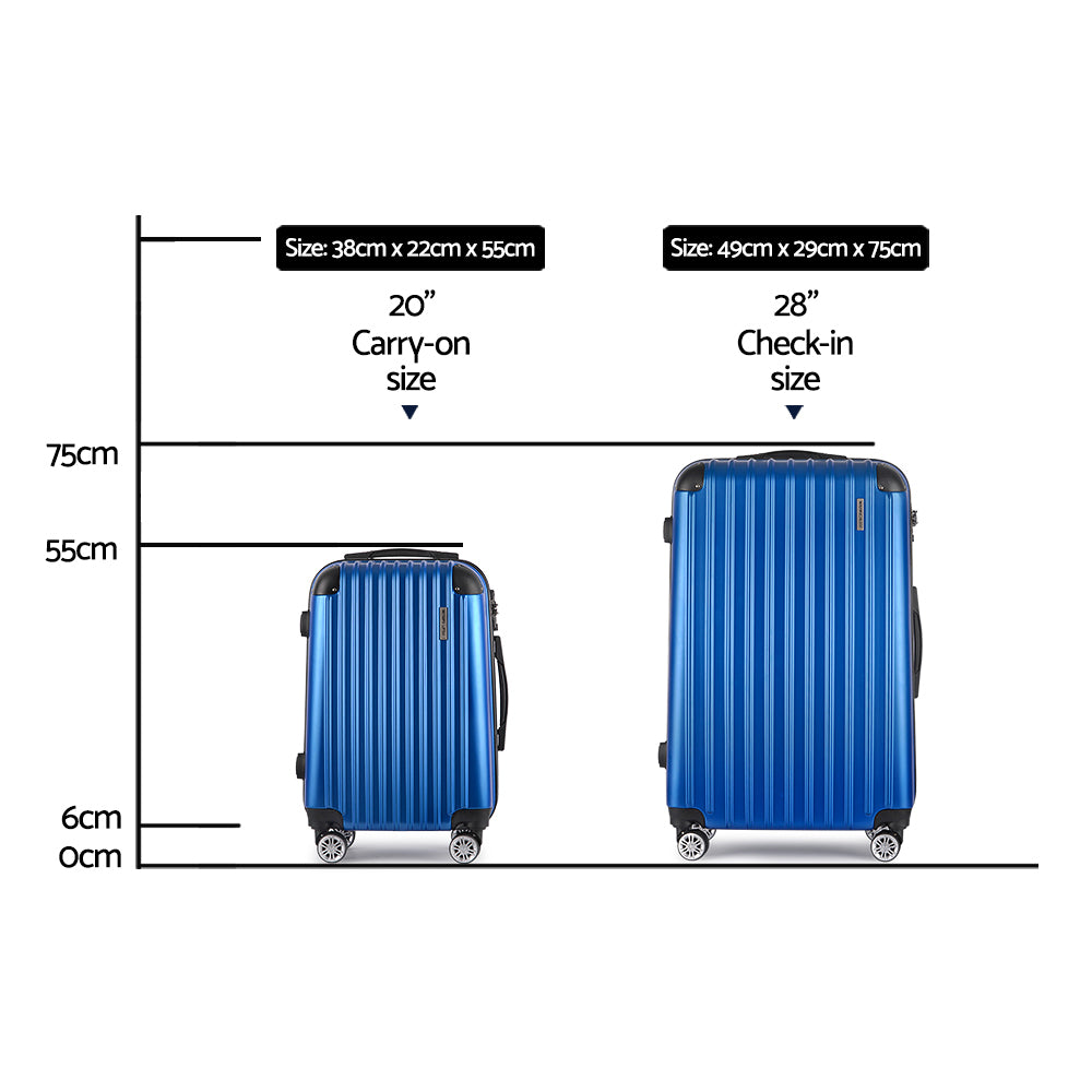 Suitcases: Wanderlite 20-28 Inch Luggage 2Set with TSA Lock Spinner Carry On Hard Shell Travel Suitcase Luggage Case Blue