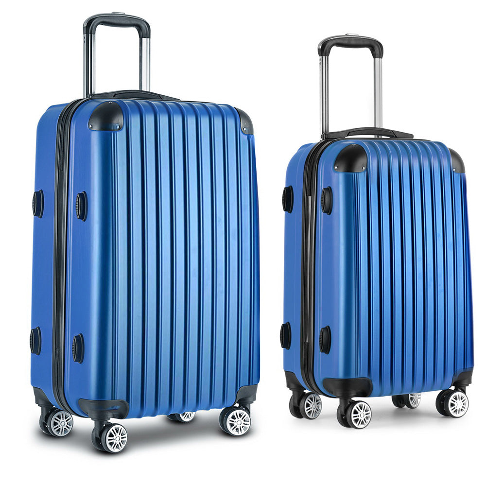 Suitcases: Wanderlite 20-28 Inch Luggage 2Set with TSA Lock Spinner Carry On Hard Shell Travel Suitcase Luggage Case Blue