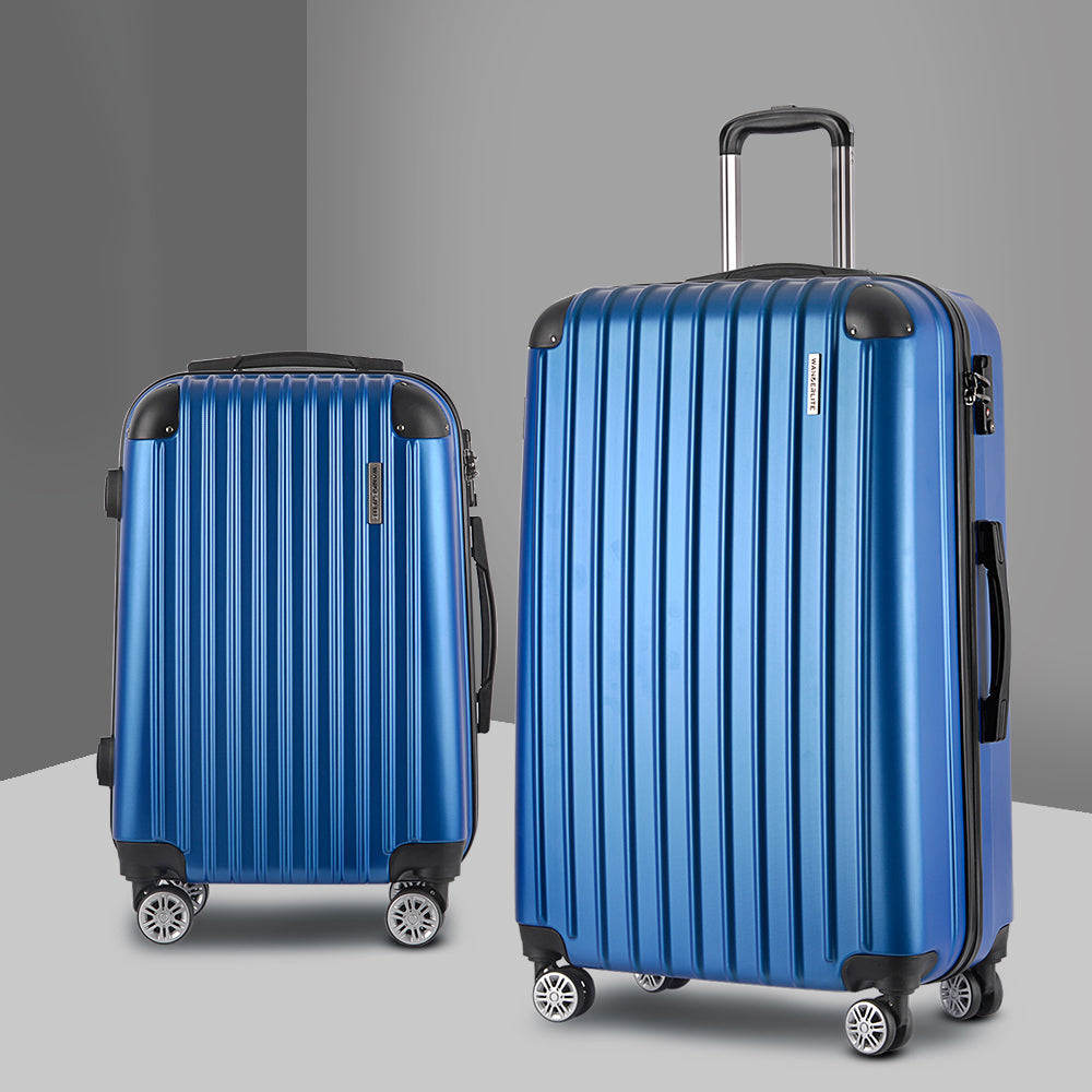 Suitcases: Wanderlite 20-28 Inch Luggage 2Set with TSA Lock Spinner Carry On Hard Shell Travel Suitcase Luggage Case Blue