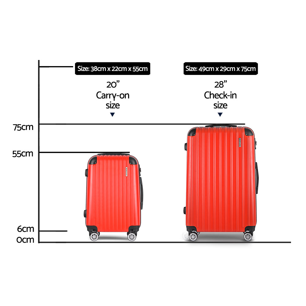 Suitcases: Wanderlite 20-28 Inch Luggage 2Set with TSA Lock Spinner Carry On Hard Shell Travel Suitcase Luggage Case Red