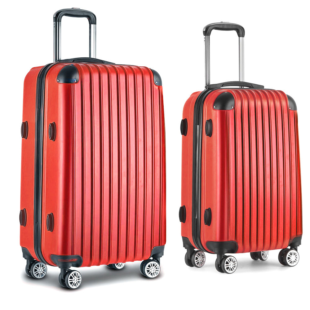 Suitcases: Wanderlite 20-28 Inch Luggage 2Set with TSA Lock Spinner Carry On Hard Shell Travel Suitcase Luggage Case Red