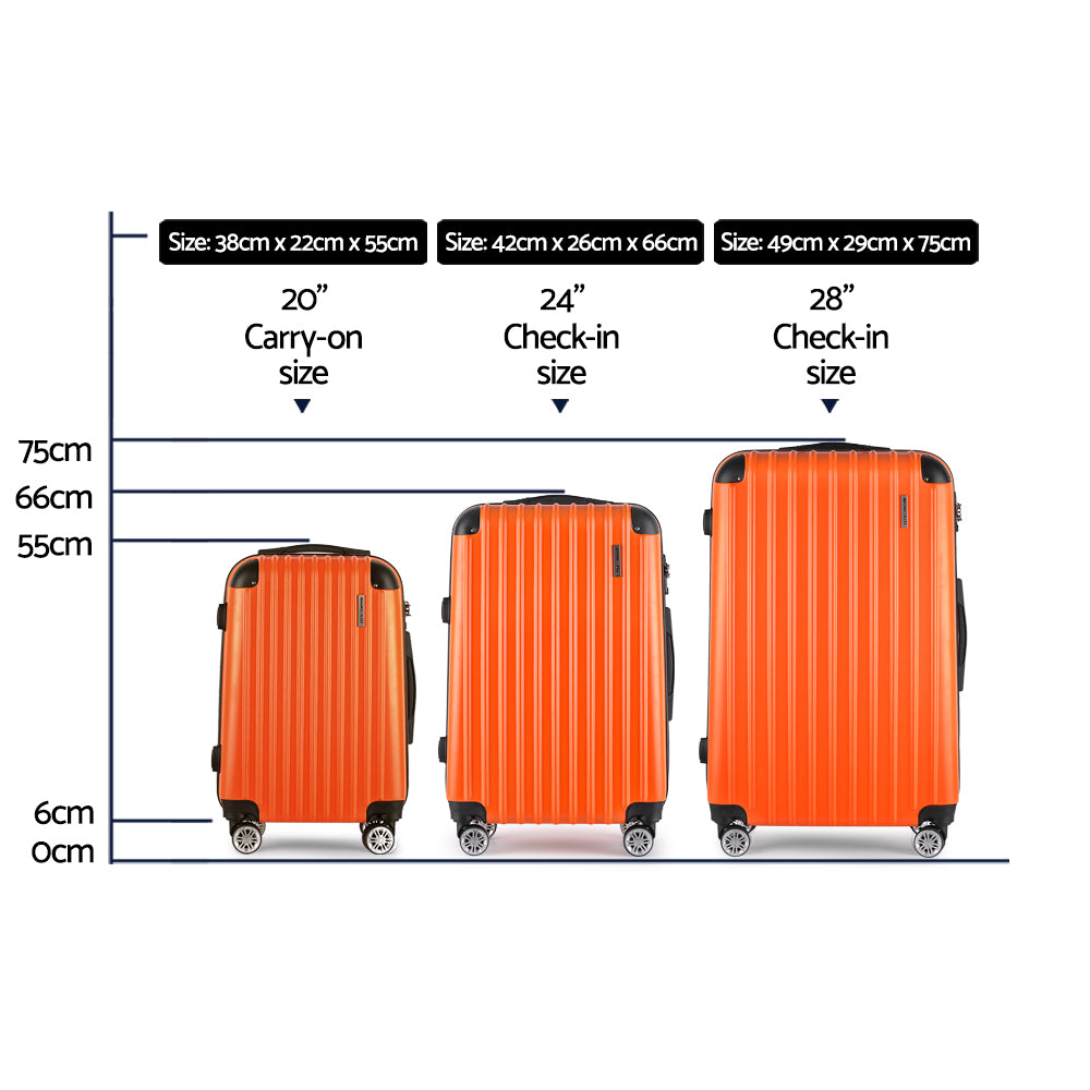 Suitcases: Wanderlite 20-24-28 Inch Luggage 3Set with TSA Lock Spinner Carry On Hard Shell Travel Suitcase Luggage Case Orange