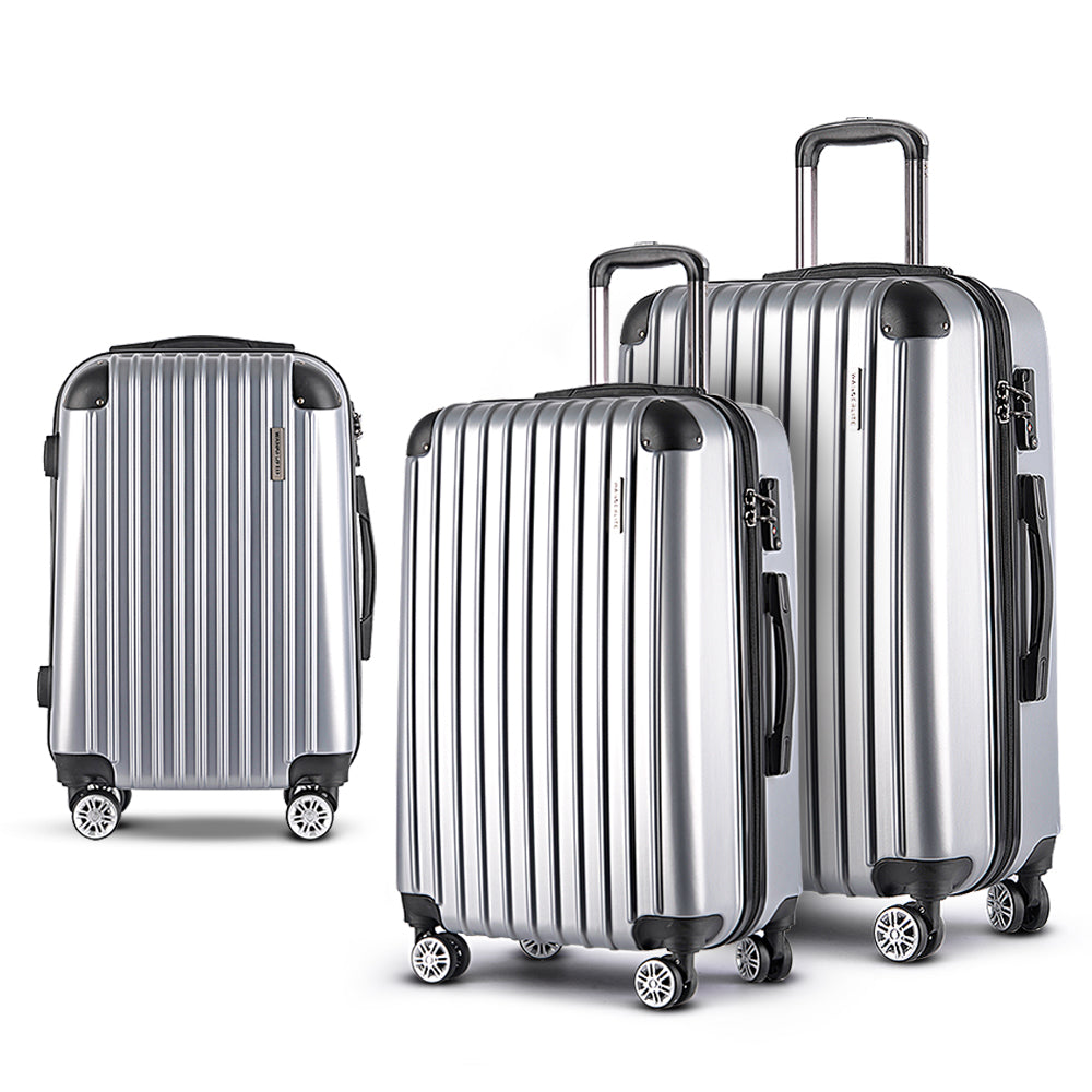 Suitcases: Wanderlite 20-24-28 Inch Luggage 3Set with TSA Lock Spinner Carry On Hard Shell Travel Suitcase Luggage Case Silver