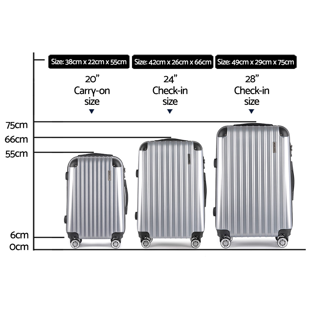 Suitcases: Wanderlite 20-24-28 Inch Luggage 3Set with TSA Lock Spinner Carry On Hard Shell Travel Suitcase Luggage Case Silver