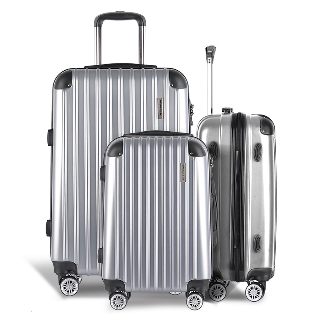 Suitcases: Wanderlite 20-24-28 Inch Luggage 3Set with TSA Lock Spinner Carry On Hard Shell Travel Suitcase Luggage Case Silver