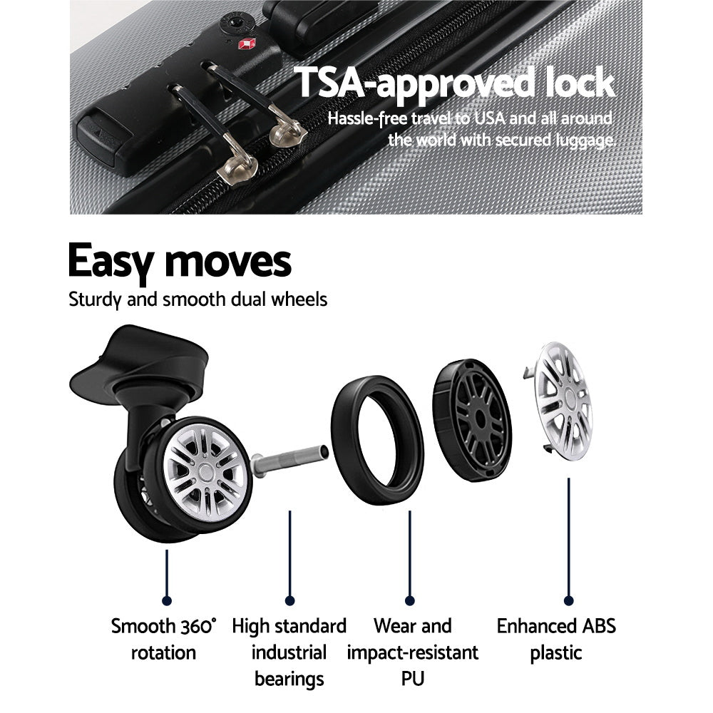 Suitcases: Wanderlite 20-24-28 Inch Luggage 3Set with TSA Lock Spinner Carry On Hard Shell Travel Suitcase Luggage Case Silver