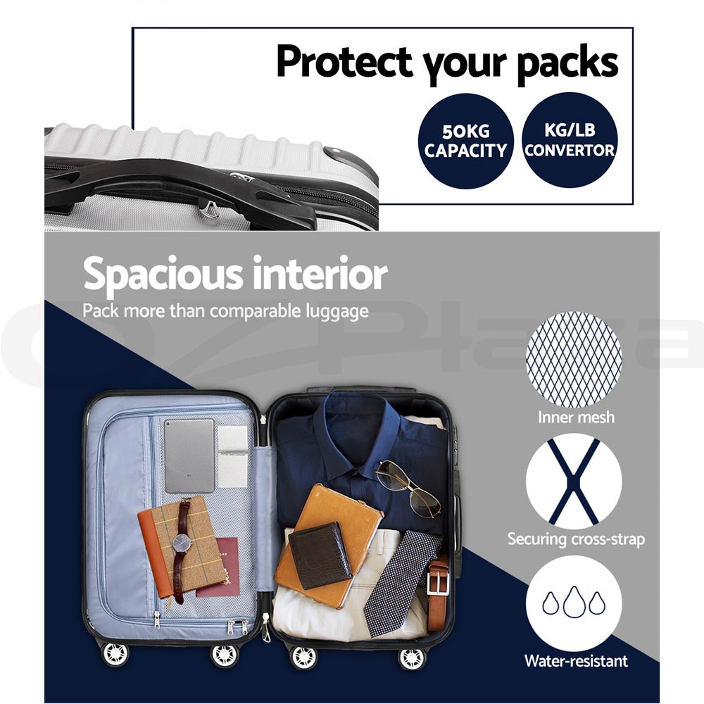 Suitcases: Wanderlite 20-24-28 Inch Luggage 3Set with TSA Lock Spinner Carry On Hard Shell Travel Suitcase Luggage Case Silver