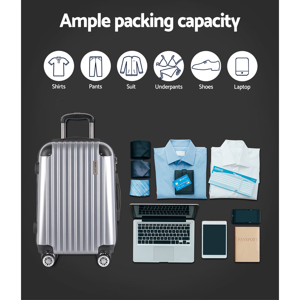 Suitcases: Wanderlite 20-24-28 Inch Luggage 3Set with TSA Lock Spinner Carry On Hard Shell Travel Suitcase Luggage Case Silver