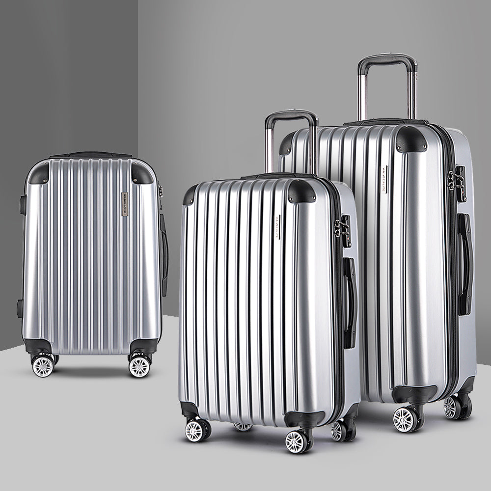 Suitcases: Wanderlite 20-24-28 Inch Luggage 3Set with TSA Lock Spinner Carry On Hard Shell Travel Suitcase Luggage Case Silver