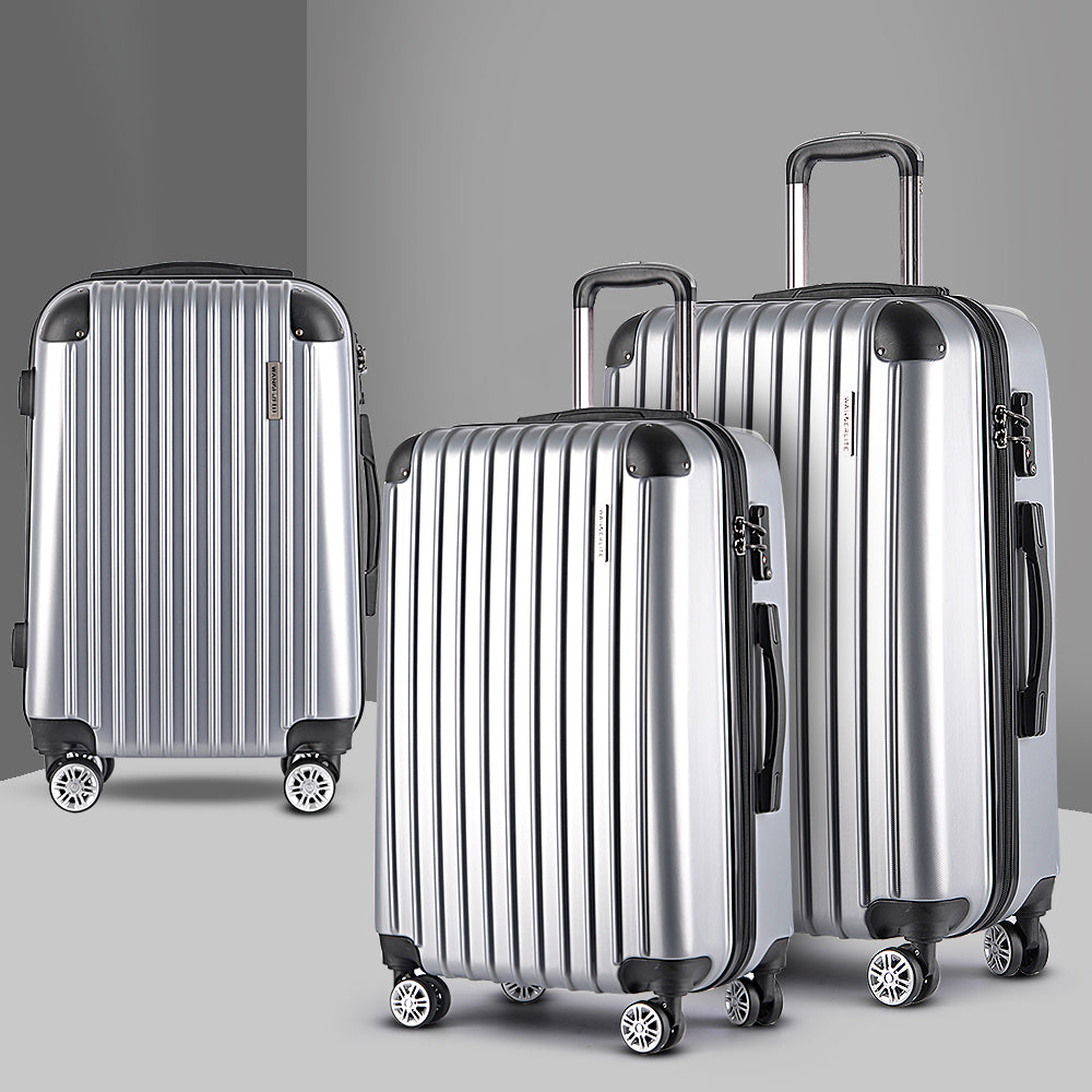 Suitcases: Wanderlite 20-24-28 Inch Luggage 3Set with TSA Lock Spinner Carry On Hard Shell Travel Suitcase Luggage Case Silver