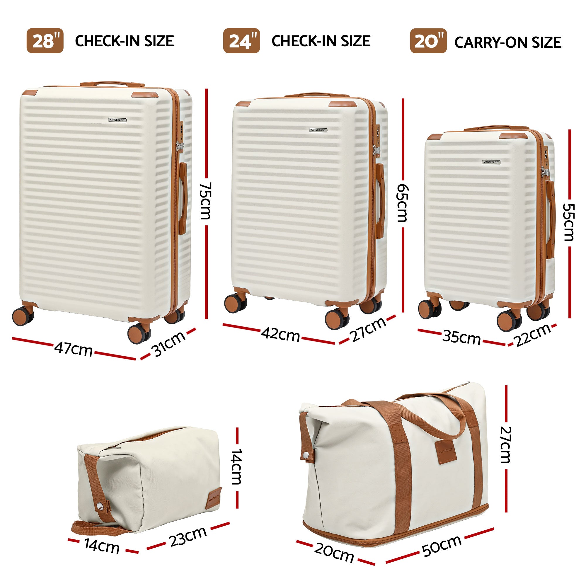 Suitcases: Wanderlite 5pcs Luggage Suitcase Set Trolley Travel TSA Lightweight Hard Case