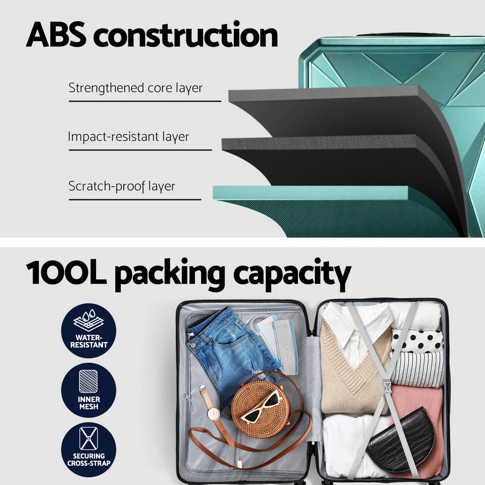 Suitcases: Wanderlite 28-inch Luggage Set with TSA Lock�ABS Hard Shell Travel Suitcase Organiser Luggage Case Atrovirens
