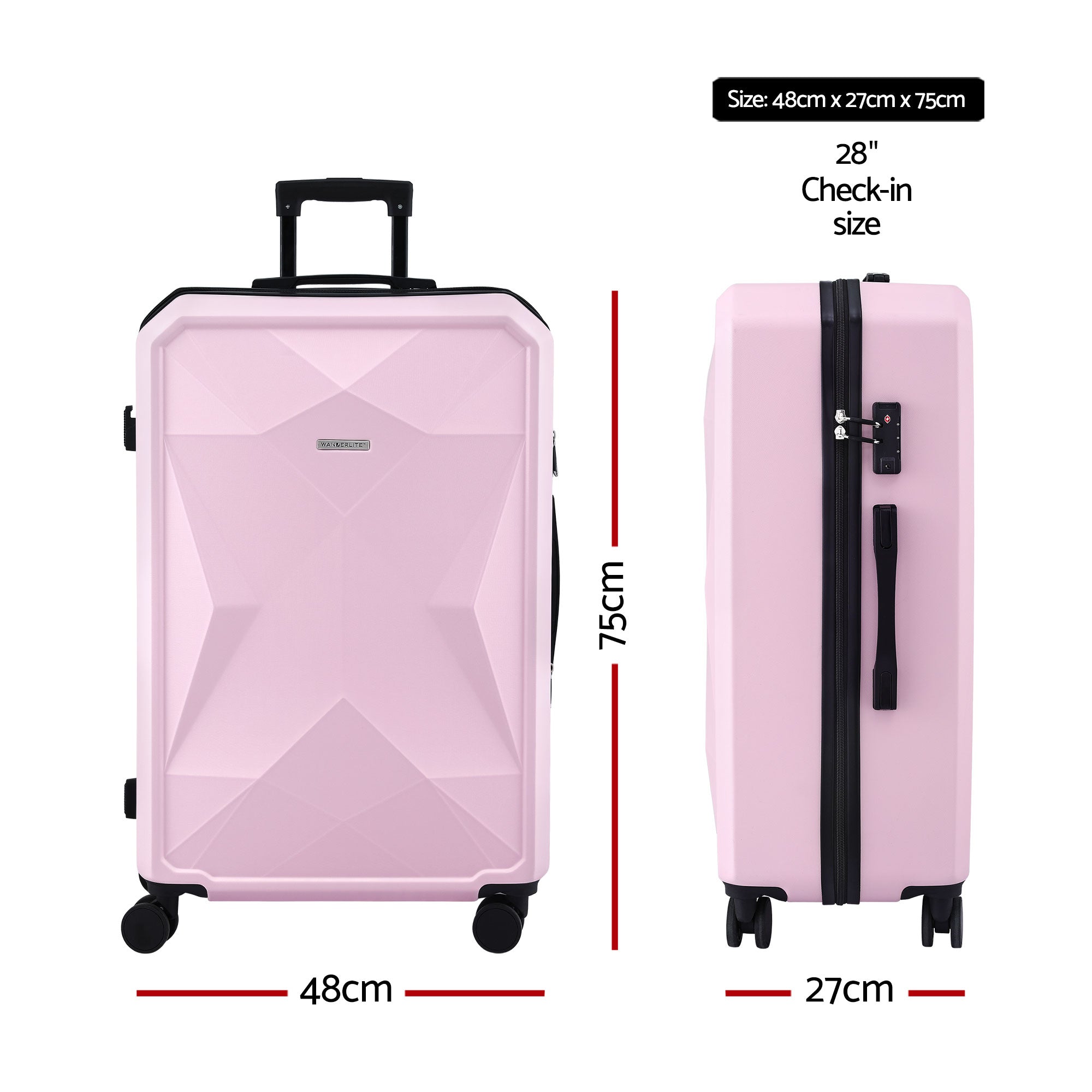 Suitcases: Wanderlite 28" Luggage Suitcase Trolley Travel Lightweight TSA Hardshell Pink