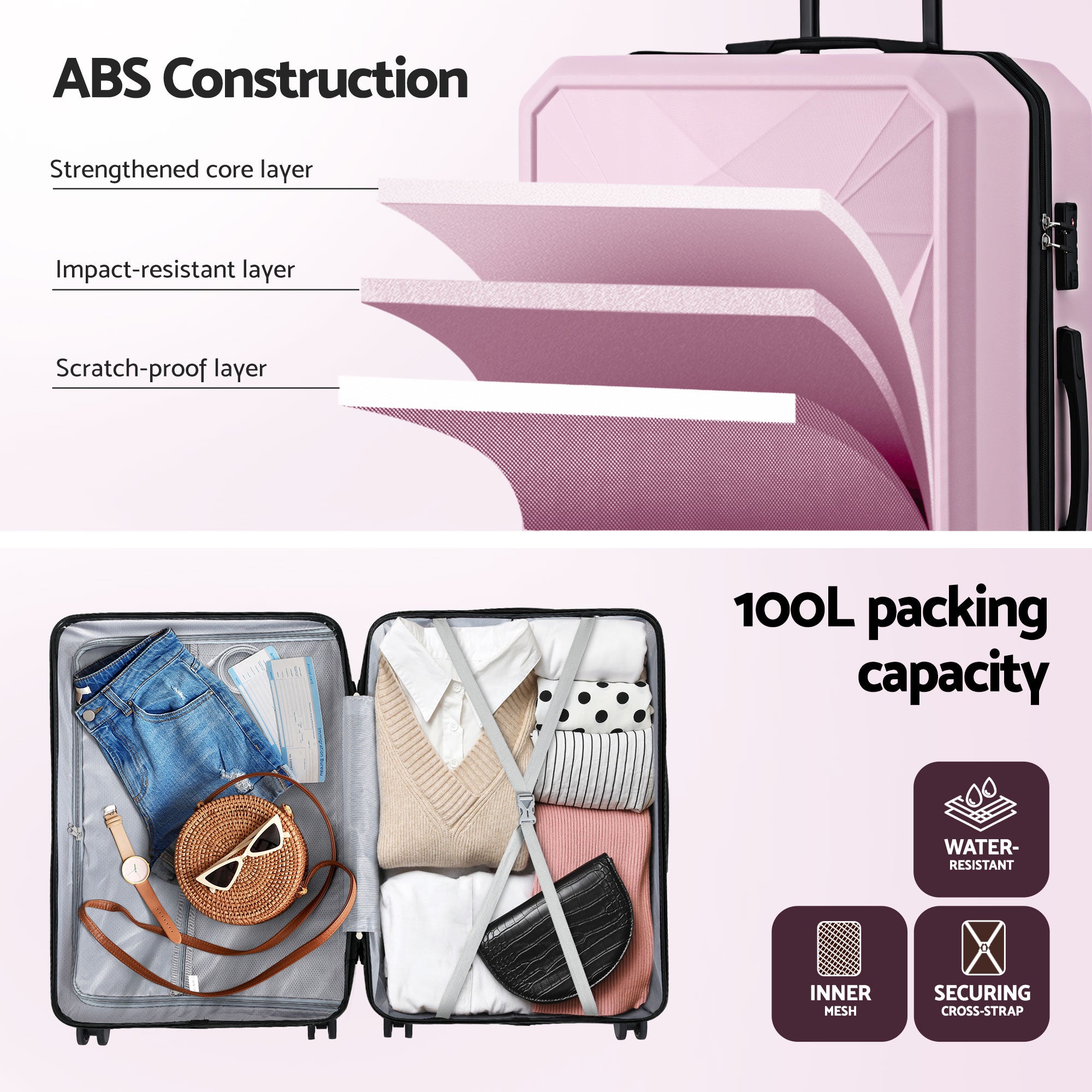 Suitcases: Wanderlite 28" Luggage Suitcase Trolley Travel Lightweight TSA Hardshell Pink