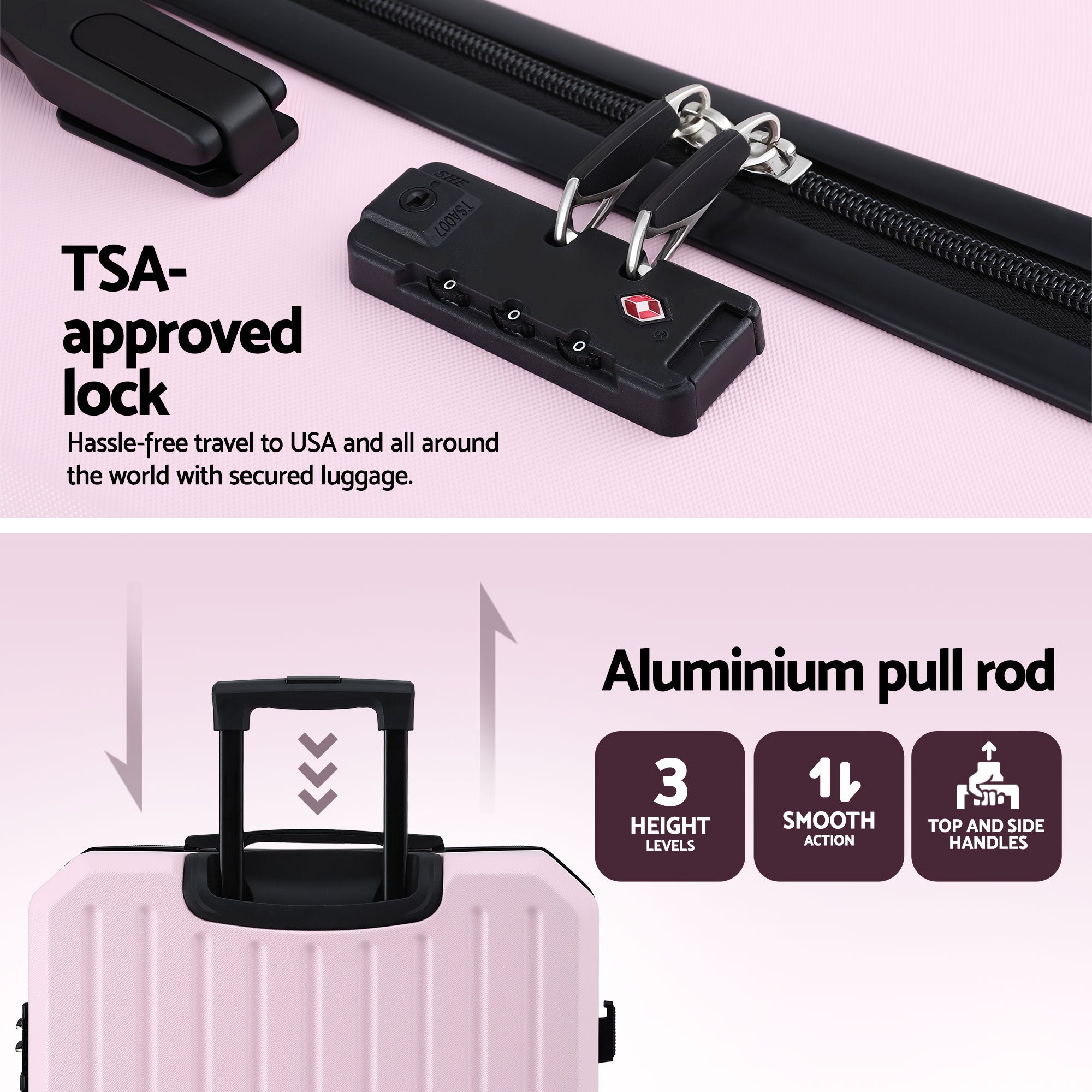 Suitcases: Wanderlite 28" Luggage Suitcase Trolley Travel Lightweight TSA Hardshell Pink