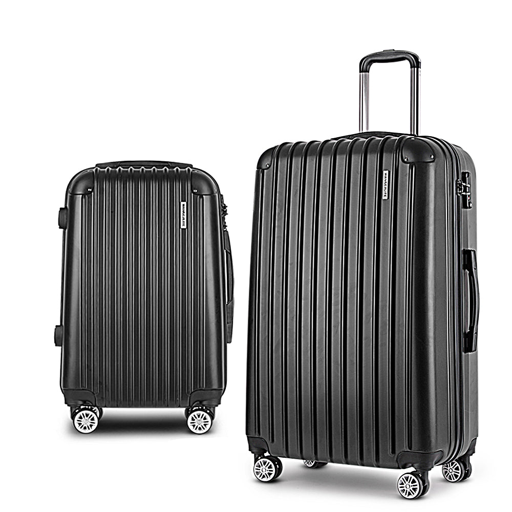 Suitcases: Wanderlite 20in 28in Luggage 2Set with Zipper Lock Carry On Hard Shell Travel Suitcase Luggage Case Black