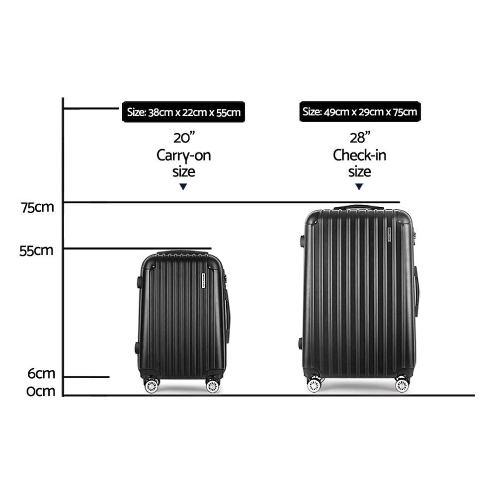 Suitcases: Wanderlite 20in 28in Luggage 2Set with Zipper Lock Carry On Hard Shell Travel Suitcase Luggage Case Black