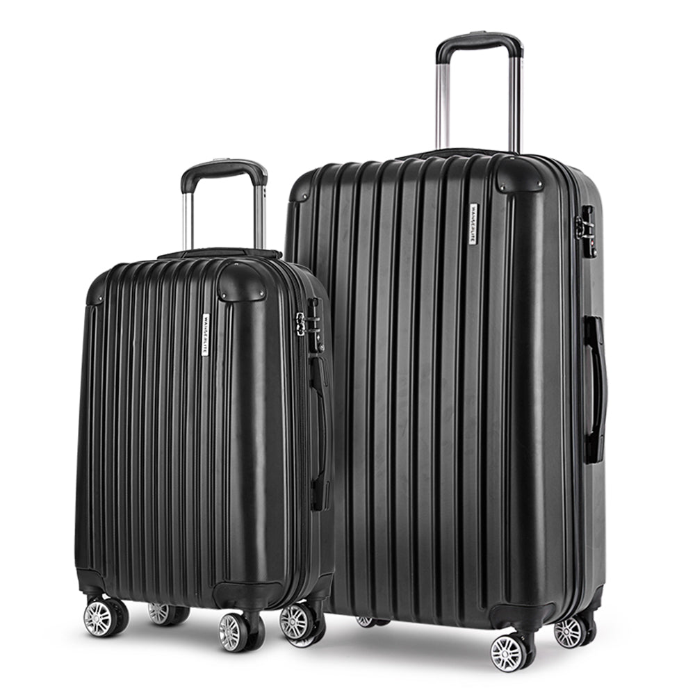 Suitcases: Wanderlite 20in 28in Luggage 2Set with Zipper Lock Carry On Hard Shell Travel Suitcase Luggage Case Black