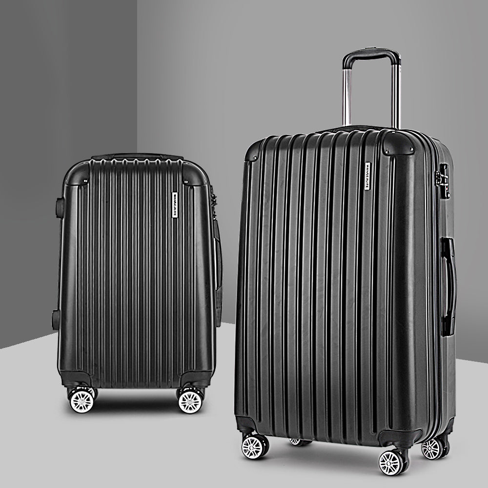Suitcases: Wanderlite 20in 28in Luggage 2Set with Zipper Lock Carry On Hard Shell Travel Suitcase Luggage Case Black