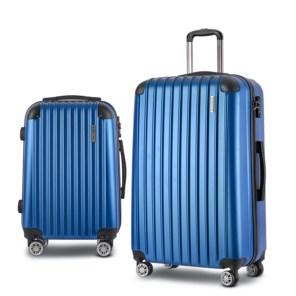 Suitcases: Wanderlite 2 Set Luggage 20-28 Inch with Zipper Lock Carry On Hard Shell Travel Suitcase Luggage Case Blue