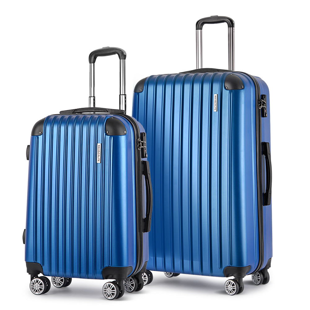 Suitcases: Wanderlite 2 Set Luggage 20-28 Inch with Zipper Lock Carry On Hard Shell Travel Suitcase Luggage Case Blue