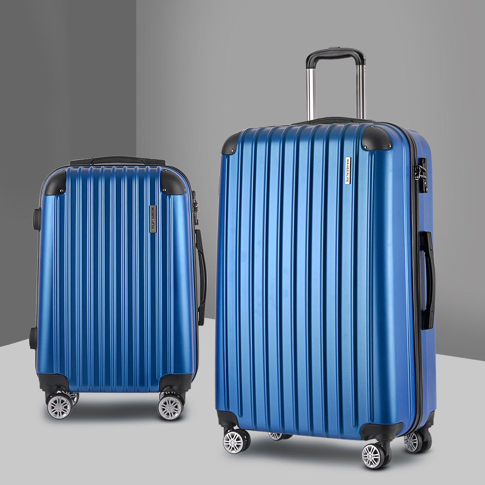 Suitcases: Wanderlite 2 Set Luggage 20-28 Inch with Zipper Lock Carry On Hard Shell Travel Suitcase Luggage Case Blue