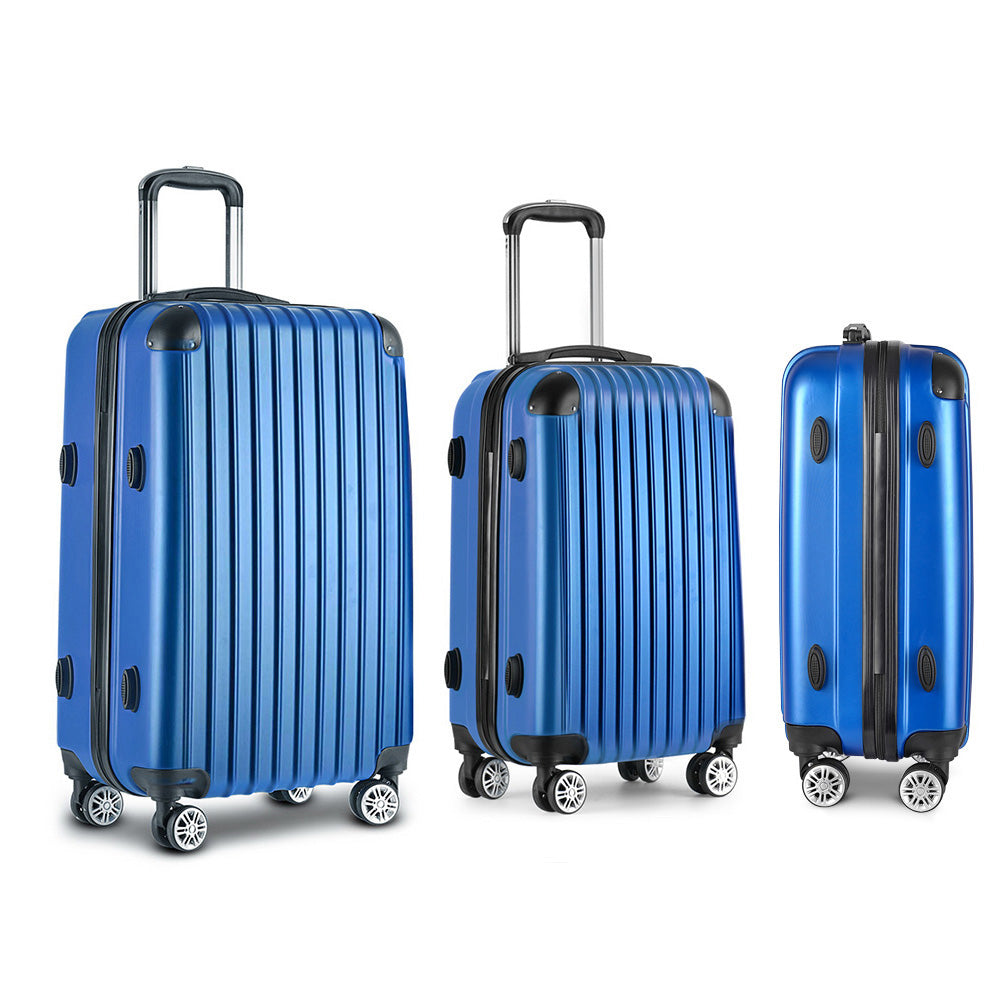 Suitcases: Wanderlite 3 Set Luggage 20-24-28 Inch with Zipper Lock Carry On Hard Shell Travel Suitcase Luggage Case Blue