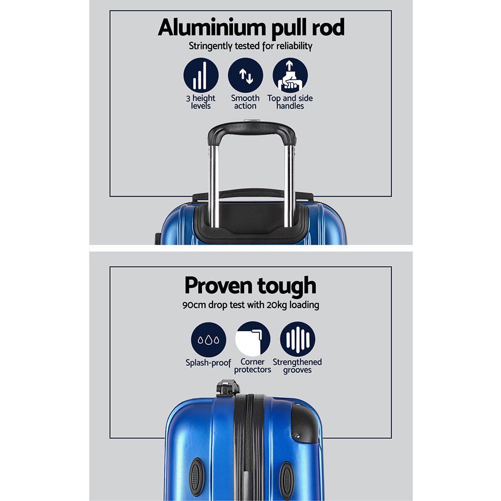 Suitcases: Wanderlite 3 Set Luggage 20-24-28 Inch with Zipper Lock Carry On Hard Shell Travel Suitcase Luggage Case Blue