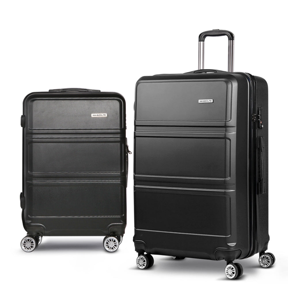 Suitcases: Wanderlite 2Set 20-28 Inch Luggage with TSA Lock Spinner Travel Suitcase Carry On Hard Shell Luggage Case Black