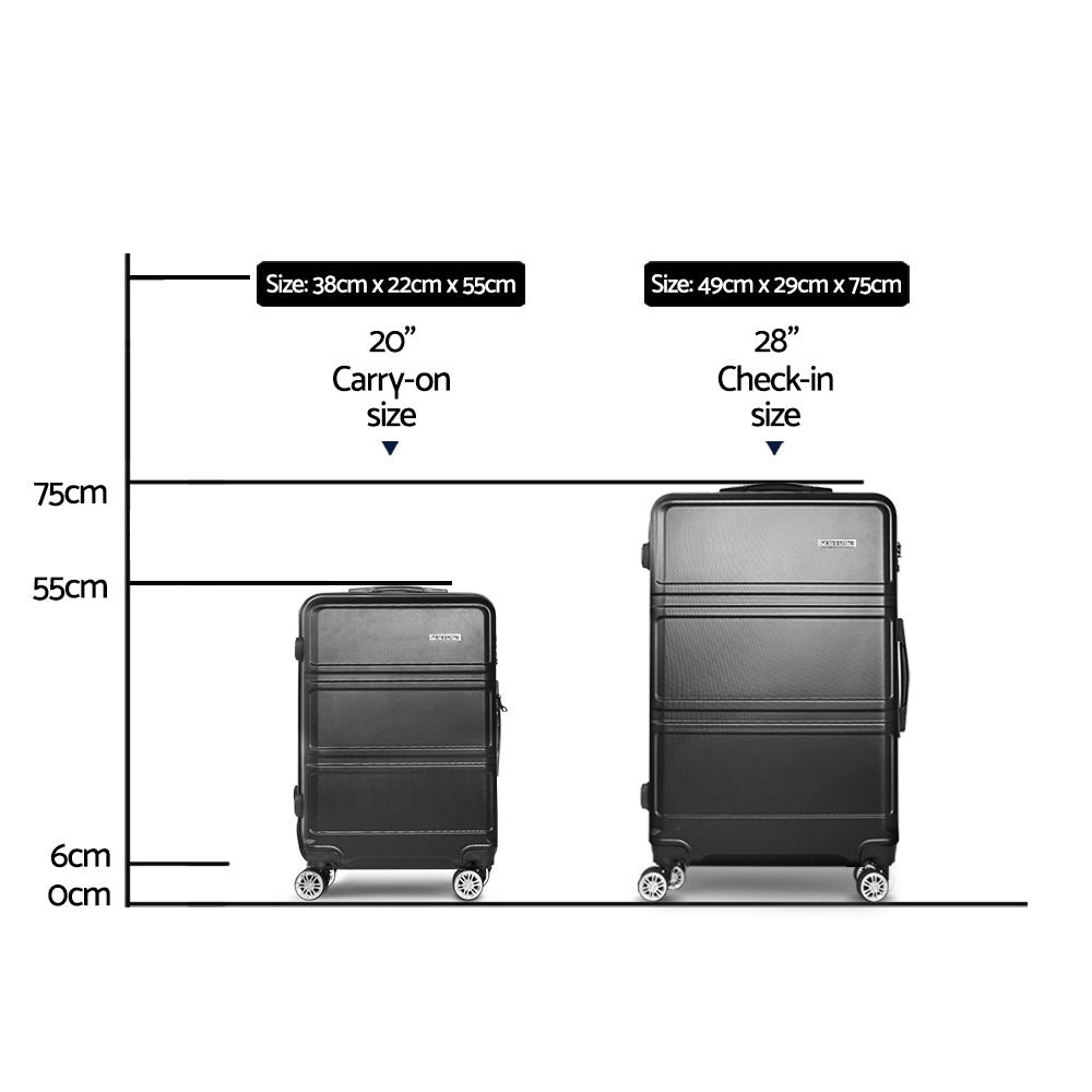 Suitcases: Wanderlite 2Set 20-28 Inch Luggage with TSA Lock Spinner Travel Suitcase Carry On Hard Shell Luggage Case Black
