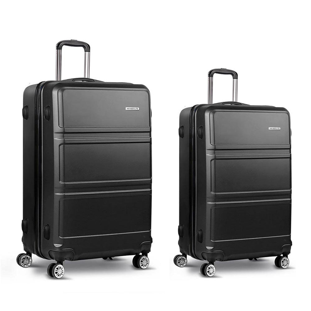 Suitcases: Wanderlite 2Set 20-28 Inch Luggage with TSA Lock Spinner Travel Suitcase Carry On Hard Shell Luggage Case Black